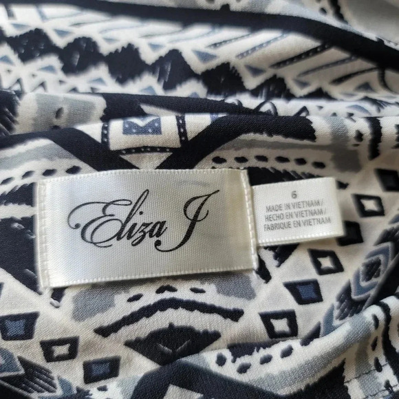 Eliza J Dress Geometric Abstract Black White Shift Pink Stripe Stretch Elbow 6 - Picture 5 of 11